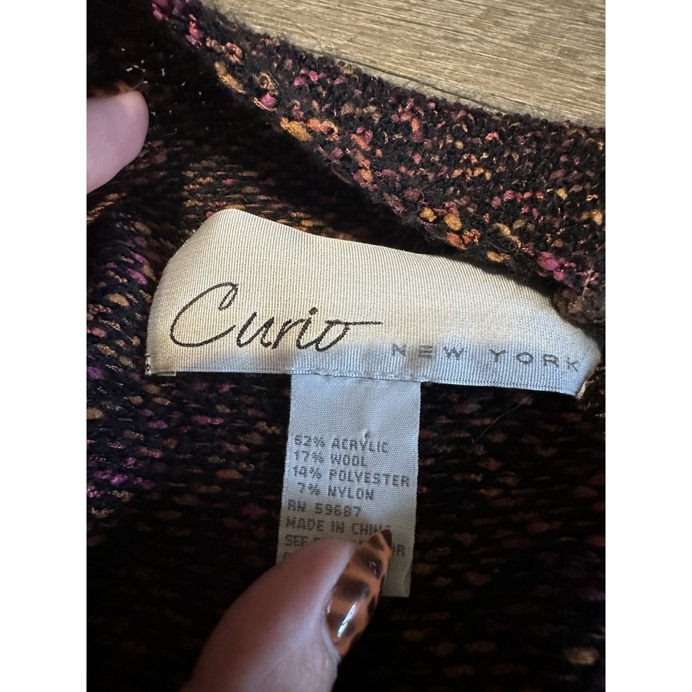 Curio New York Asymmetrical Tri Color Wool Blend Cardigan - Picture 6 of 9